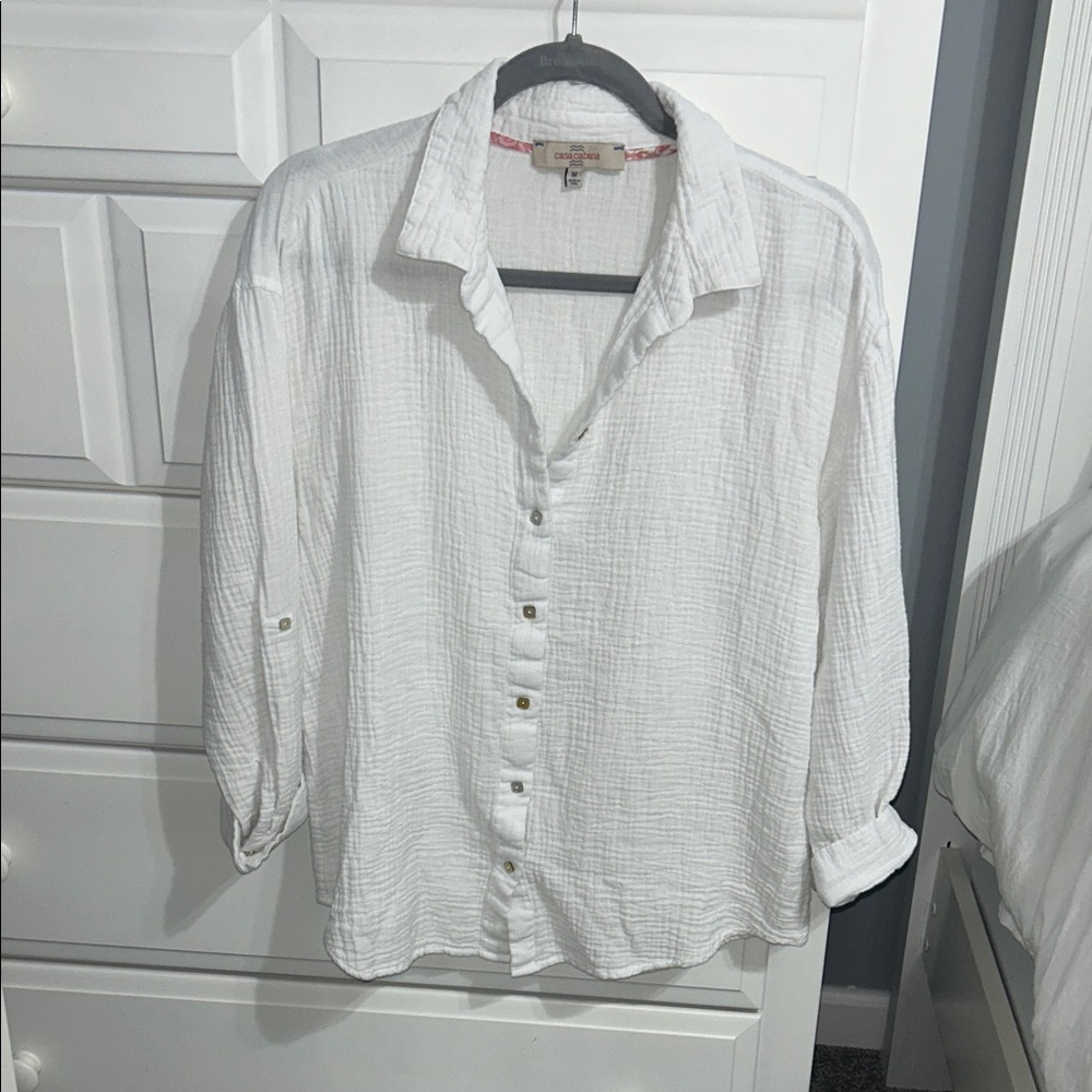 White Linen Long Sleeve Blouse